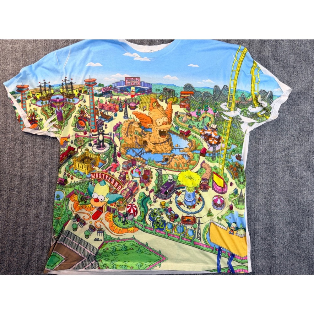 Universal Studios Simpsons Krustyland Shirt Mens 2XL All Over Print Graphic Tee